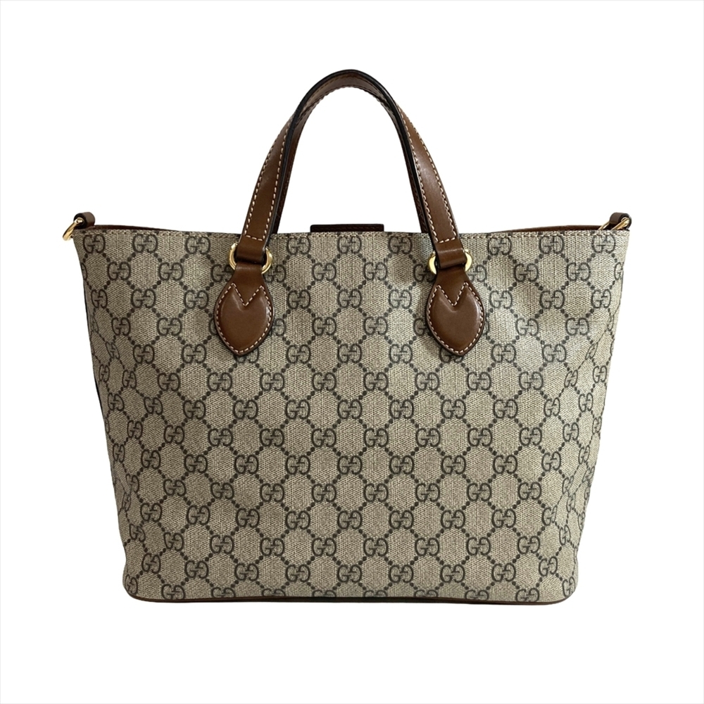 Gucci GUCCI handbag GG Supreme canvas leather 473887 beige gold hardware D024...